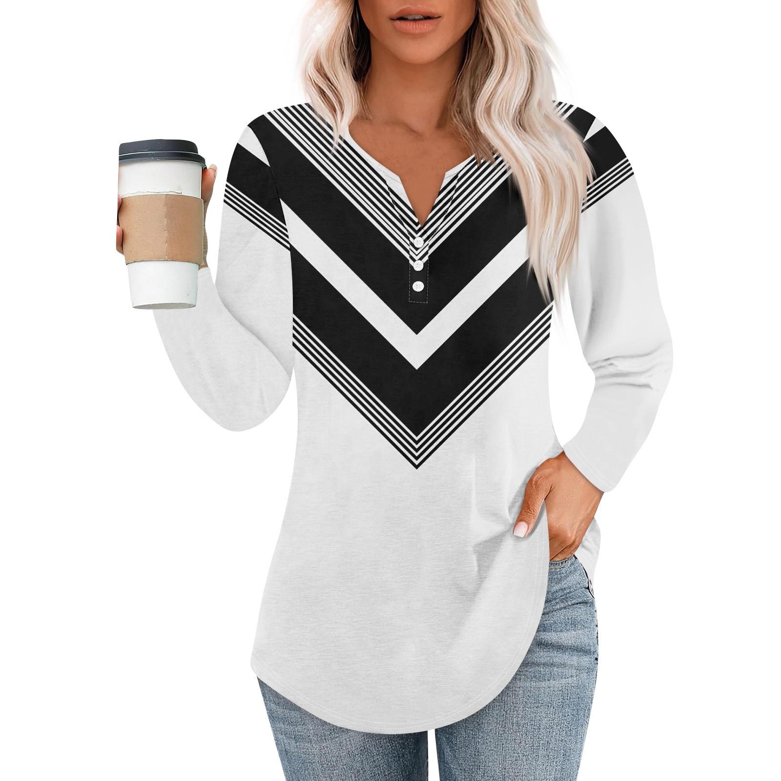 

Женская мода повседневный топ с разрезом по низу и принтом в полоску и круглым вырезом с длинными рукавами M белый