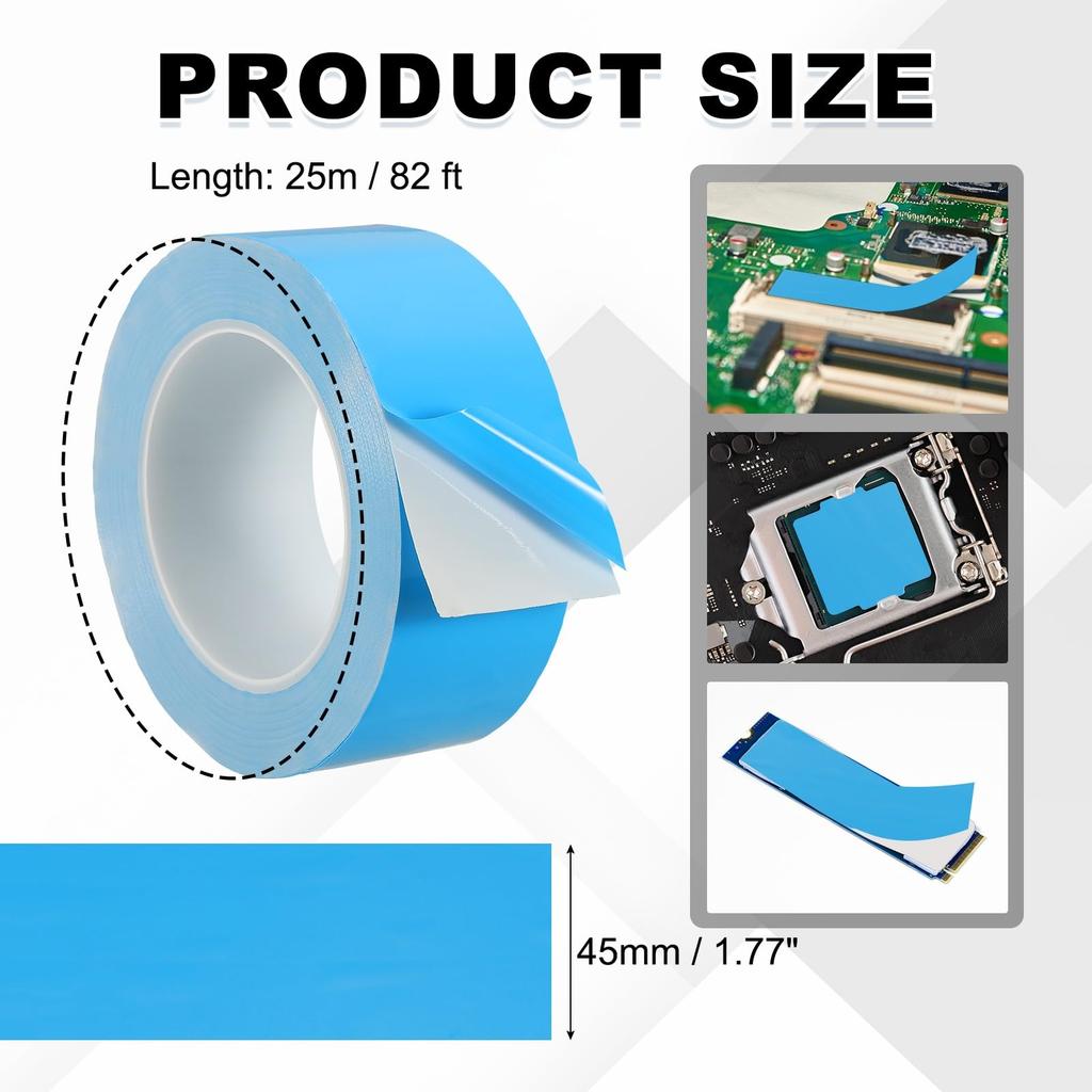 PATIKIL Thermal Conductive Double-Sided Tape, 25m x 45mm x 0.2mm, for Heatsink LED GPU Modules, Computer CPU IC Chips, Blue