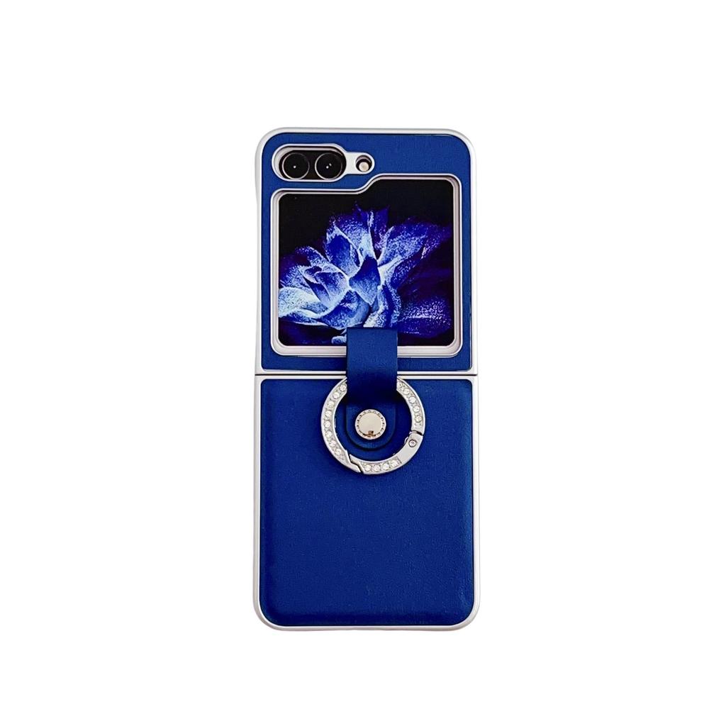 Samsung Z Flip 7 Metalllack Morandi Lederstruktur Ring Schutzhülle