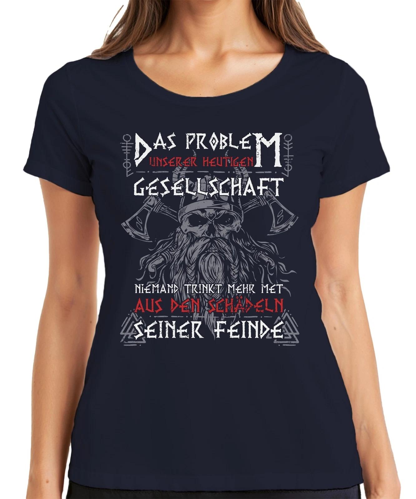 Kein Met mehr aus Schädeln der Feinde Wikinger Nordisch Axt Runen Damen T-Shirt L