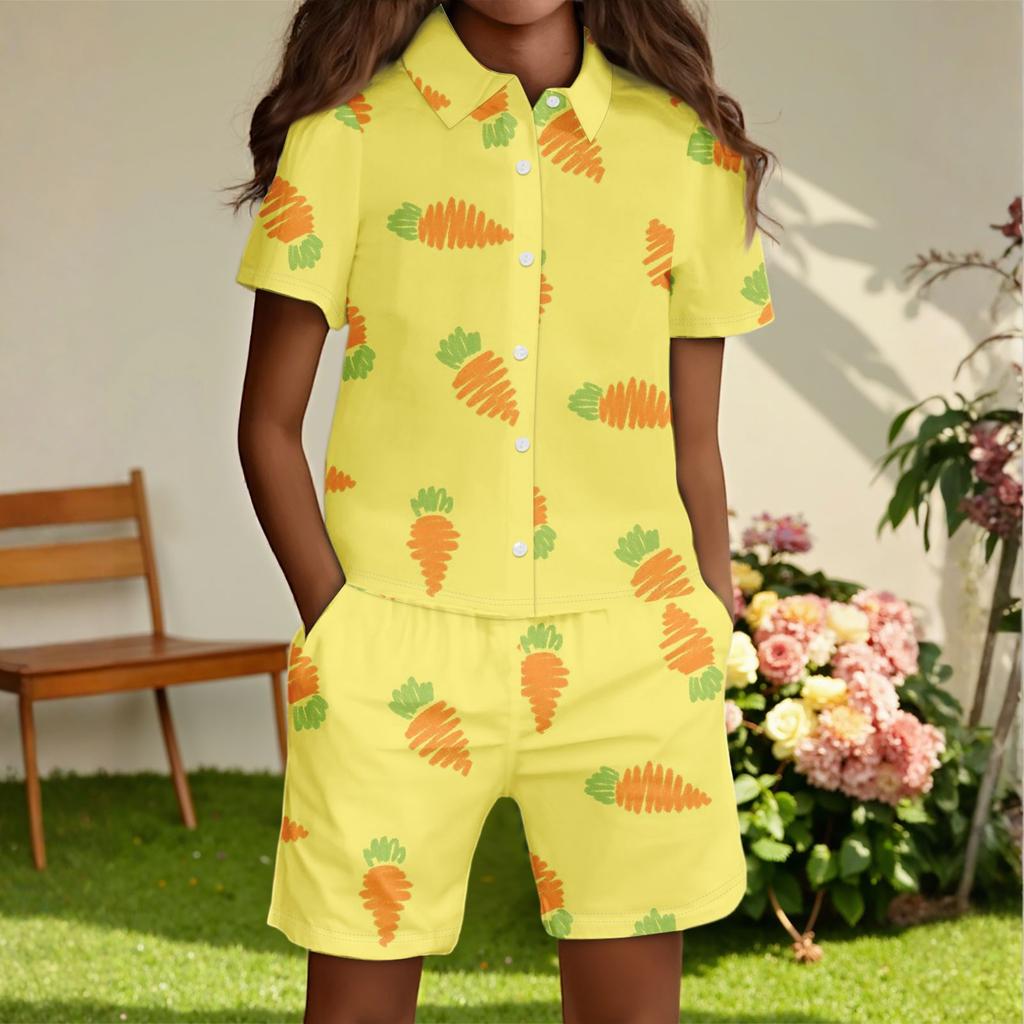 Children's Casual Fashion Shirt Button Top Shorts Set