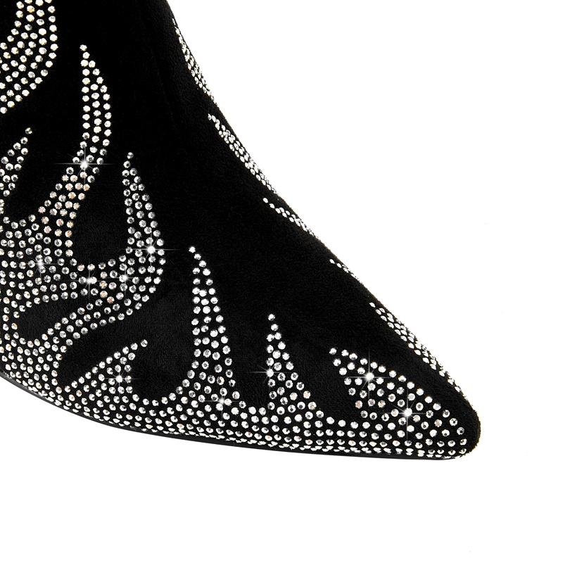 Fashion Kaky's New Pointed Rhinestone Wolf Teeth High Heel Women's Boots Large Long Boots High Barrel Boots Fashion Boots