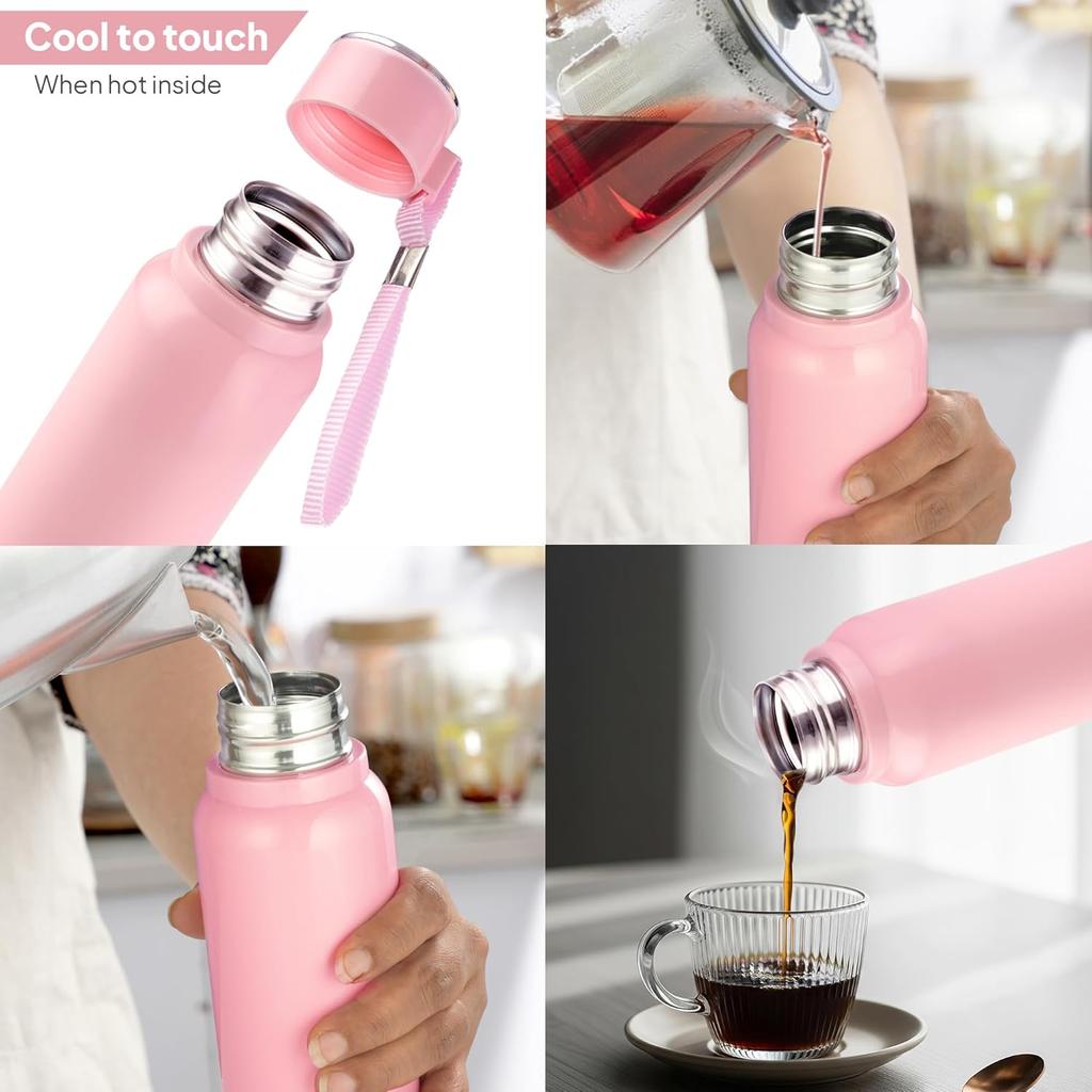 Insulated Water Bottle For Gym Travel And Office Use | BPA-Free Stainless Steel | Leakproof Pink Bottle With Wrist Strap For Outdoor Sports