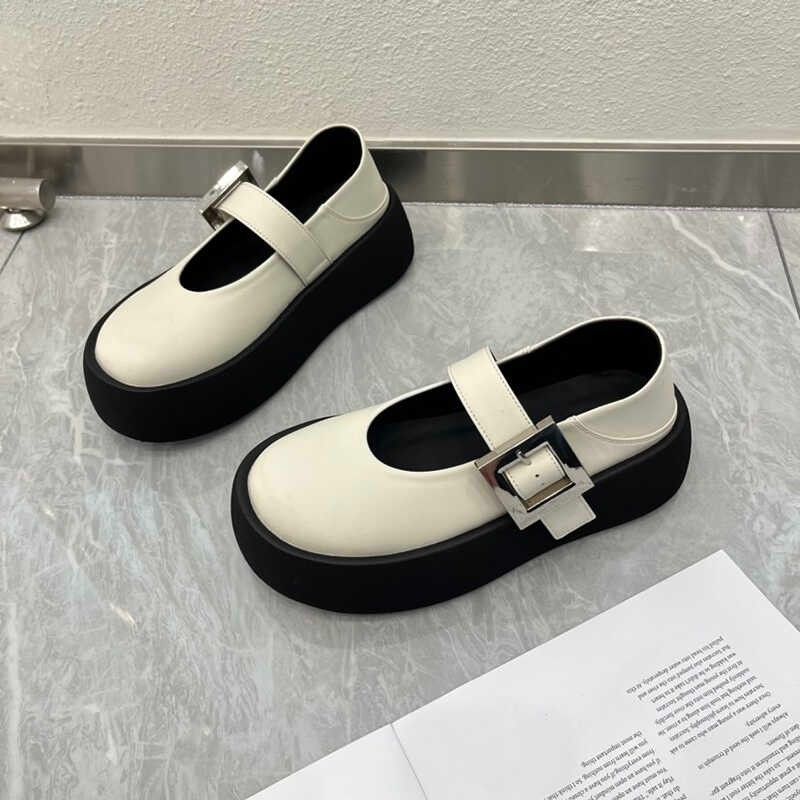 Big head and small leather shoes, new models in autumn and winter 2025, simple shallow mouth thick-soled muffin, one word Mary Jane boat shoes, sing