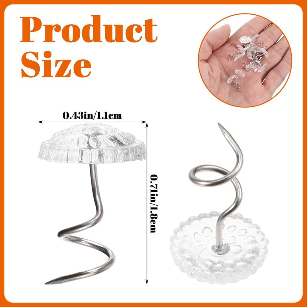 200 Pcs Clear Head Screw Twist P Bed Skirts P Upholstery Tacks Dust Ruffle Headliner Clips for Hold Bedskirt Slipcovers Couch Sofa Covers Furniture