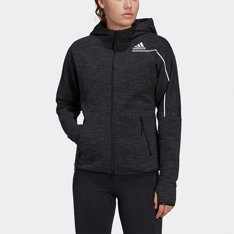 Adidas Z.N.E Fz W Winter Solid Color Fleece Lined Running Thermal Hooded Jacket Women's Black GU2080