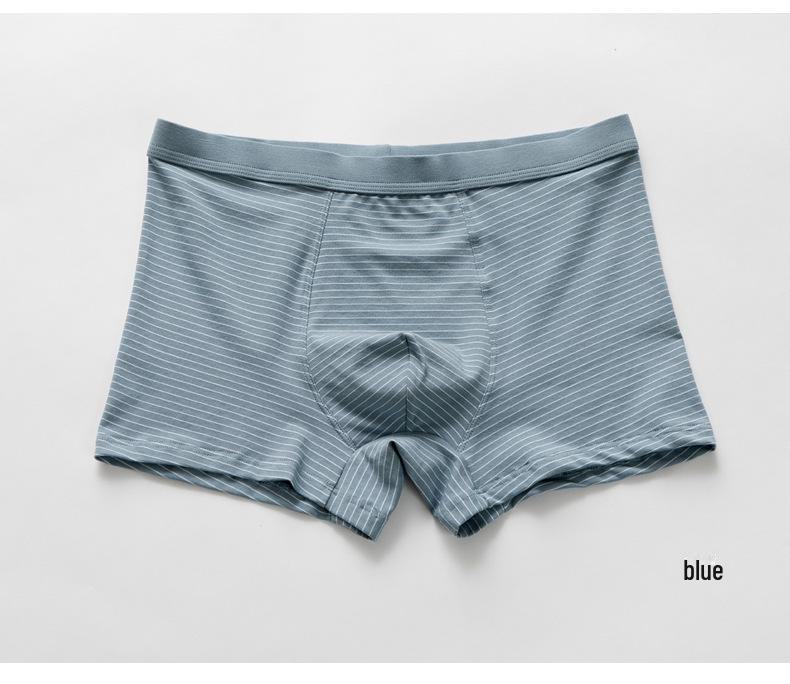 

Мужские полосатые трусы-боксеры из модала и хлопка в корейском стиле - простые, со средней посадкой, большой размер синий