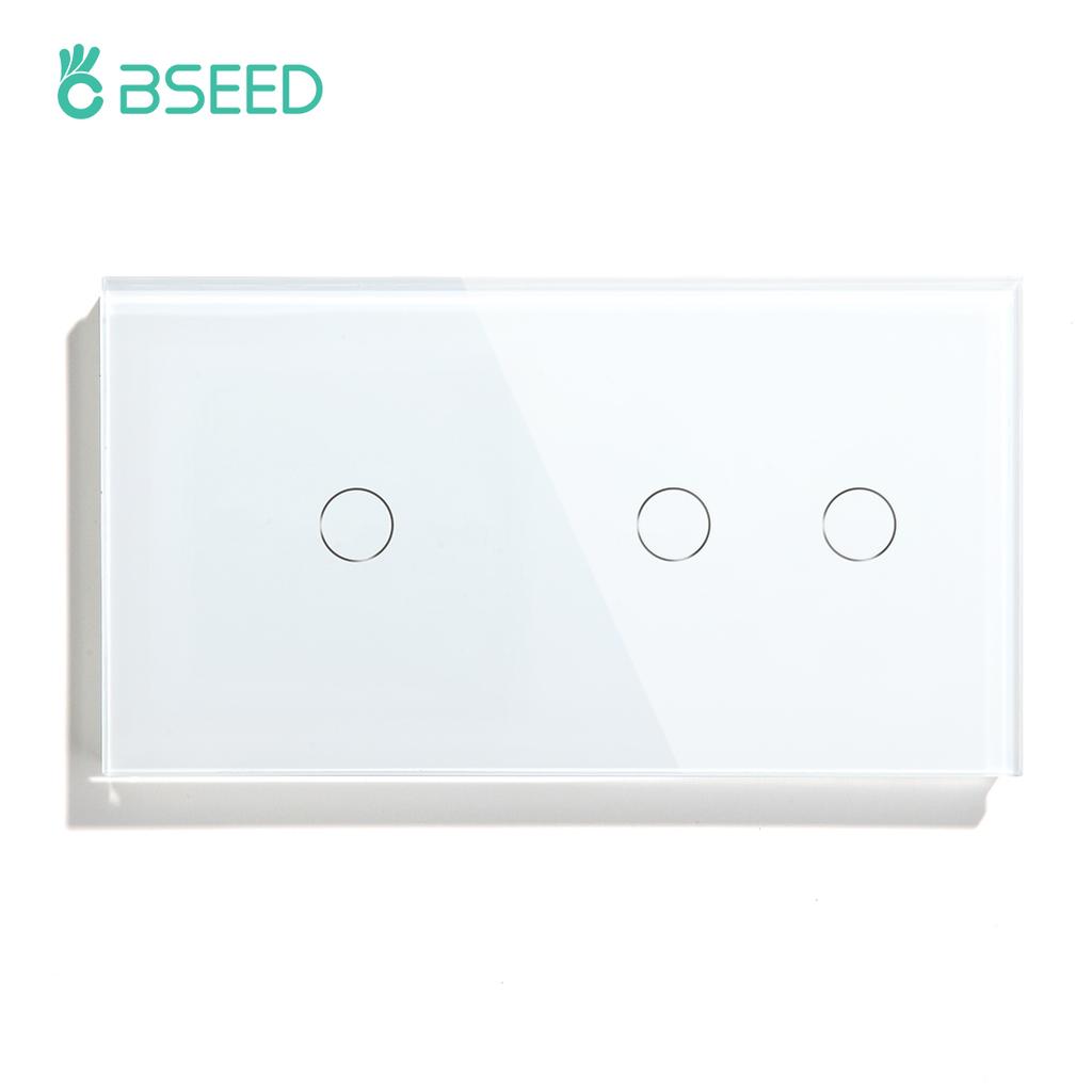 BSEED 1/2/3Gang Touch Switch Double Light Switch Triple Sensor Switch 1Way EU Standard Glass Panel Blue Back Light White Series