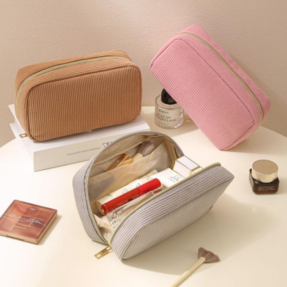 New Minimalist Corduroy Makeup Bag Hand in Hand, Large Capacity Travel Cosmetics Storage Bag, Makeup Bag for Women makeup bags