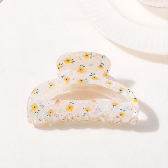 Hair Claw Floral Print Hollow Design Back Head Hair Clip Anti-slip Teeth Strong Grip Shark Hair Clip Versatile Hair Accessory