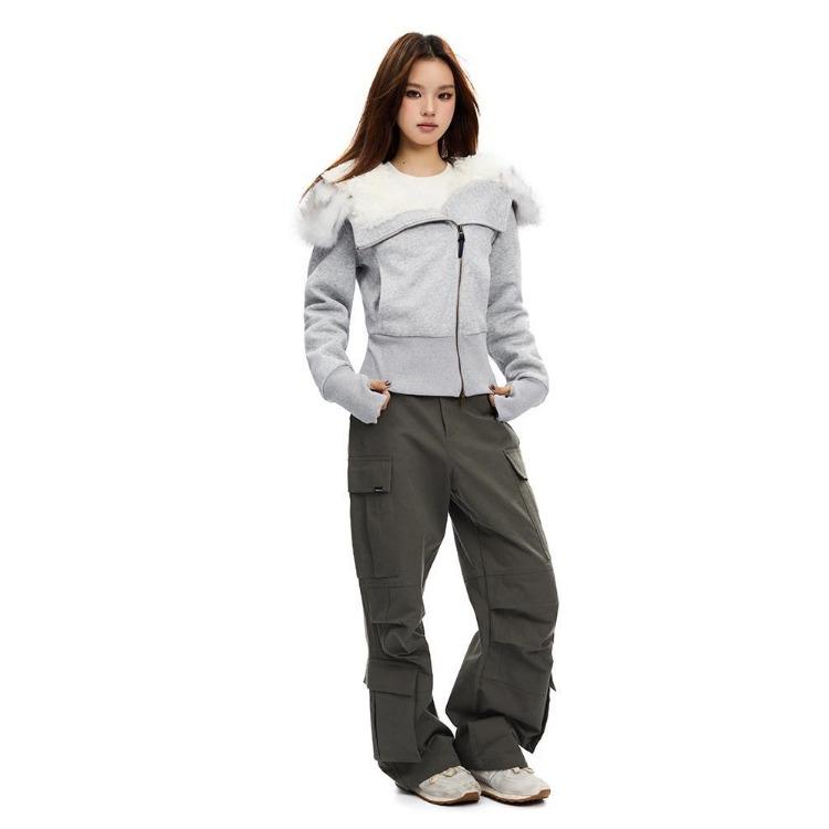 Slim Fit Hooded Short Winter Coat with Plush Inner Lining and Faux Fur Collar for Women