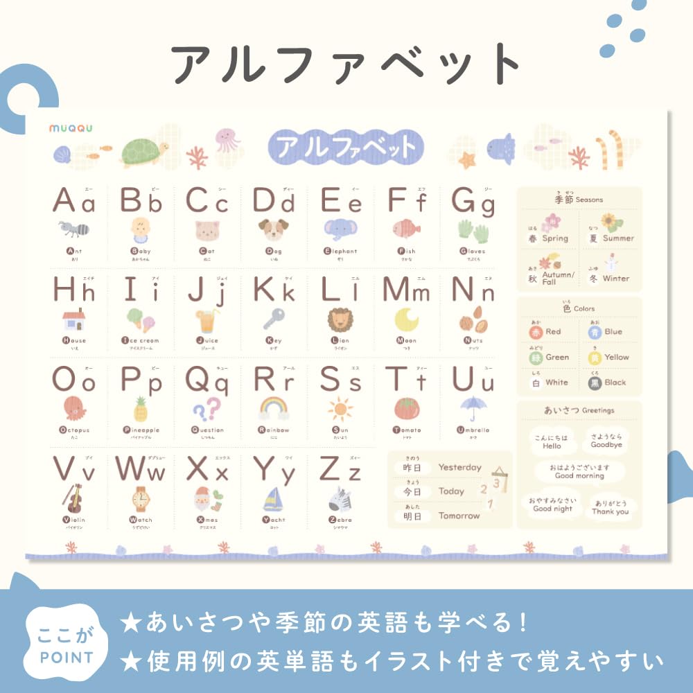 Bath Mana Made In Learning Poster [MUQQU] Poster, Hiragana, Katakana, Alphabet, Toddler, A-I-U-E-O, B3, Lab, Stylish, Japan, Educational, Waterproof,