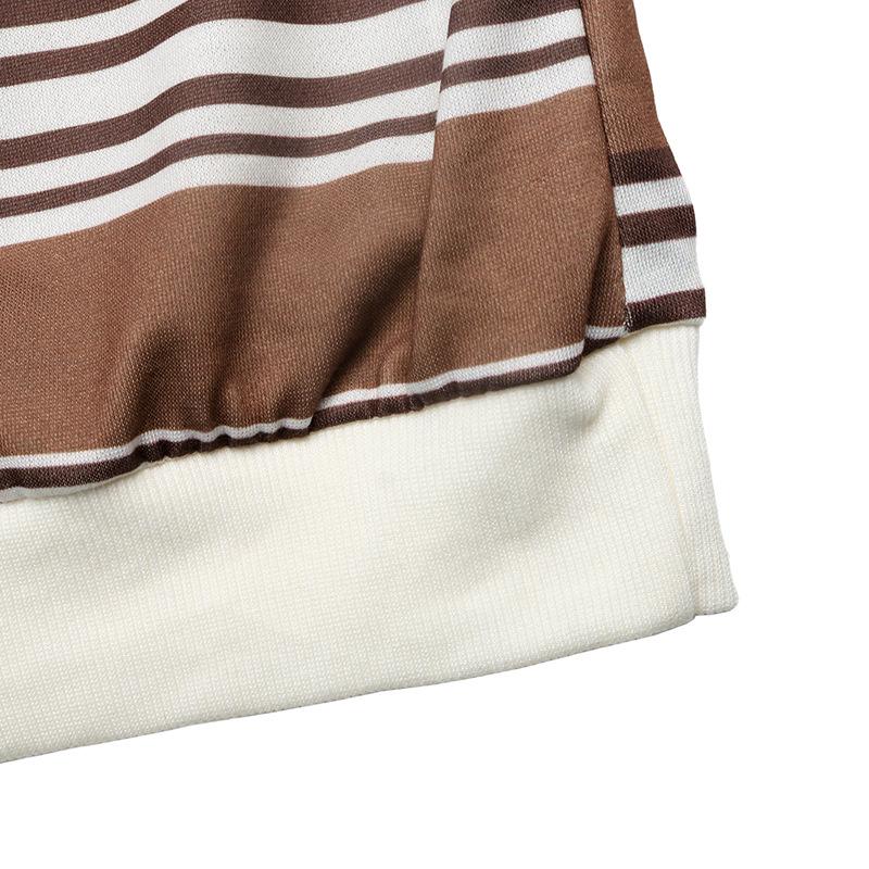 TEMU 2026 Autumn/Winter Women's Retro Striped Polo Collar Half-Zip Loose Hoodie