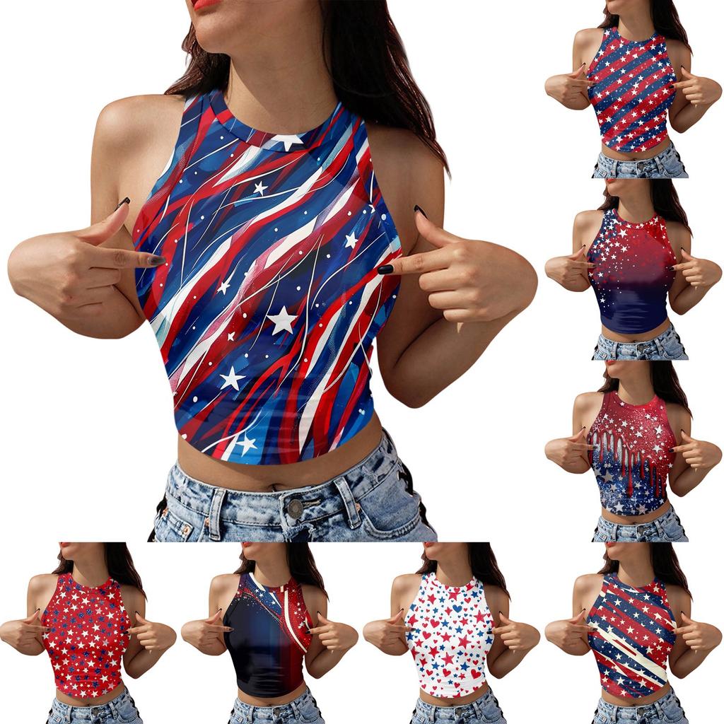 Damesmode Onafhankelijkheidsdag Print Mouwloze Tanktop