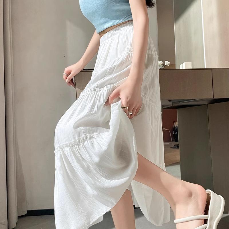 White pleated skirt women's summer new high-waisted boiling water long skirt a-word skirt ballet style cake skirt