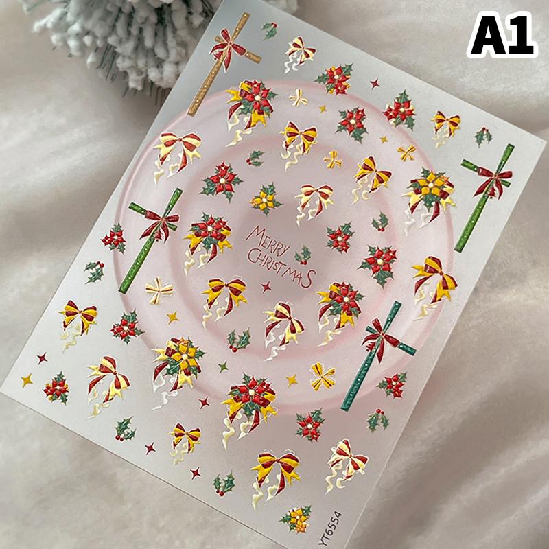 

1 Sheet Relief Christmas Bow Nail Stickers Kawaii Art Stickers Diy Year Accessories Manicure Decals