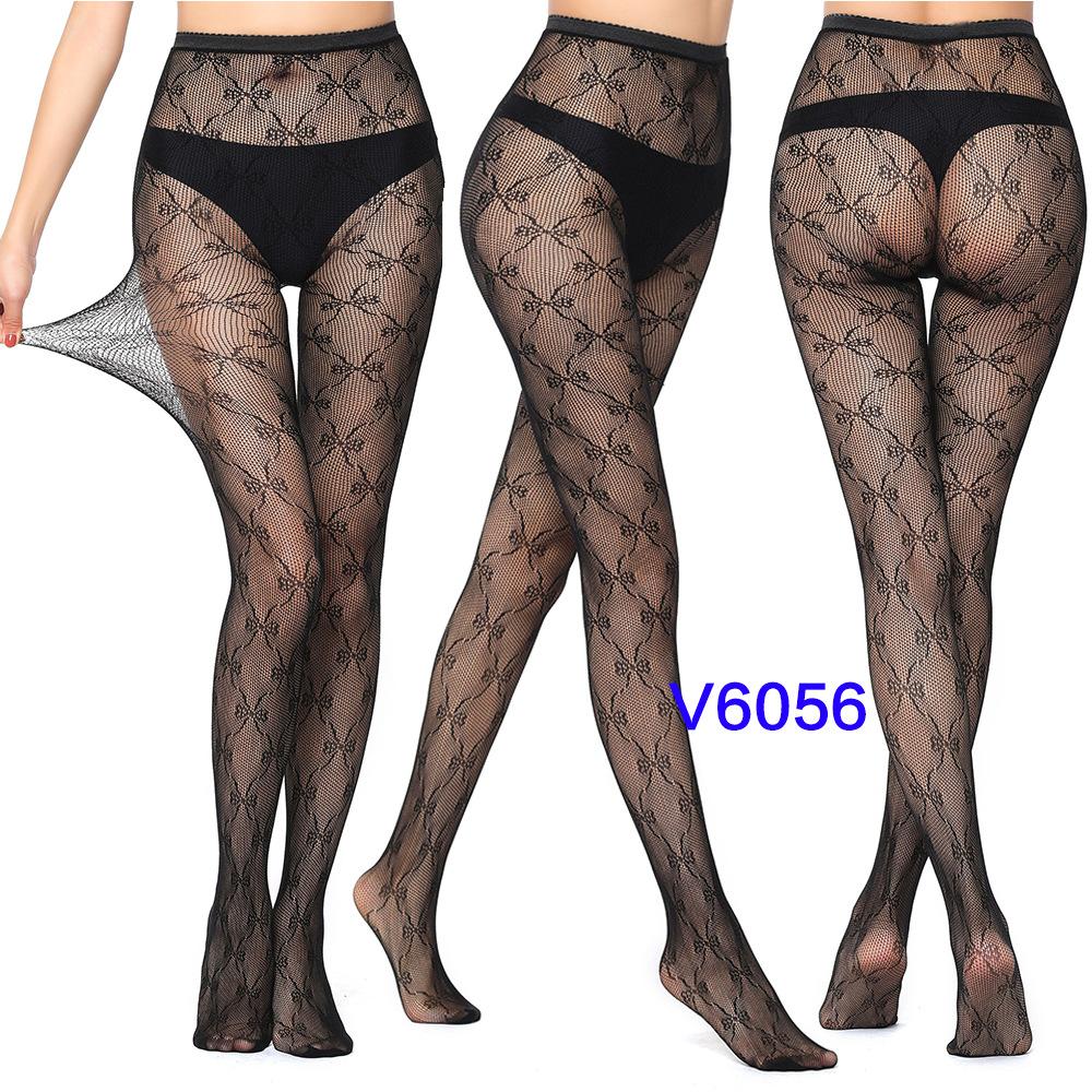 Warp Knitted Seamless Trend Jacquard Fishing Net Socks, Little Love Tiger Pattern Grid Black Stockings