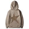Mode Einfacher Leopardenmuster Fünfzackiger Stern Kapuzenpullover Lässig Locker Kängurutasche Kordelzug Pullover Oberteile