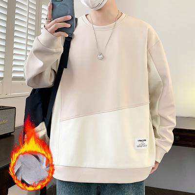 Senior Sense Spliced Round Neck Hoodie Men Autumn and Winter New Korean Version of Fashion Trend Loose Everything Casual Base Shirt