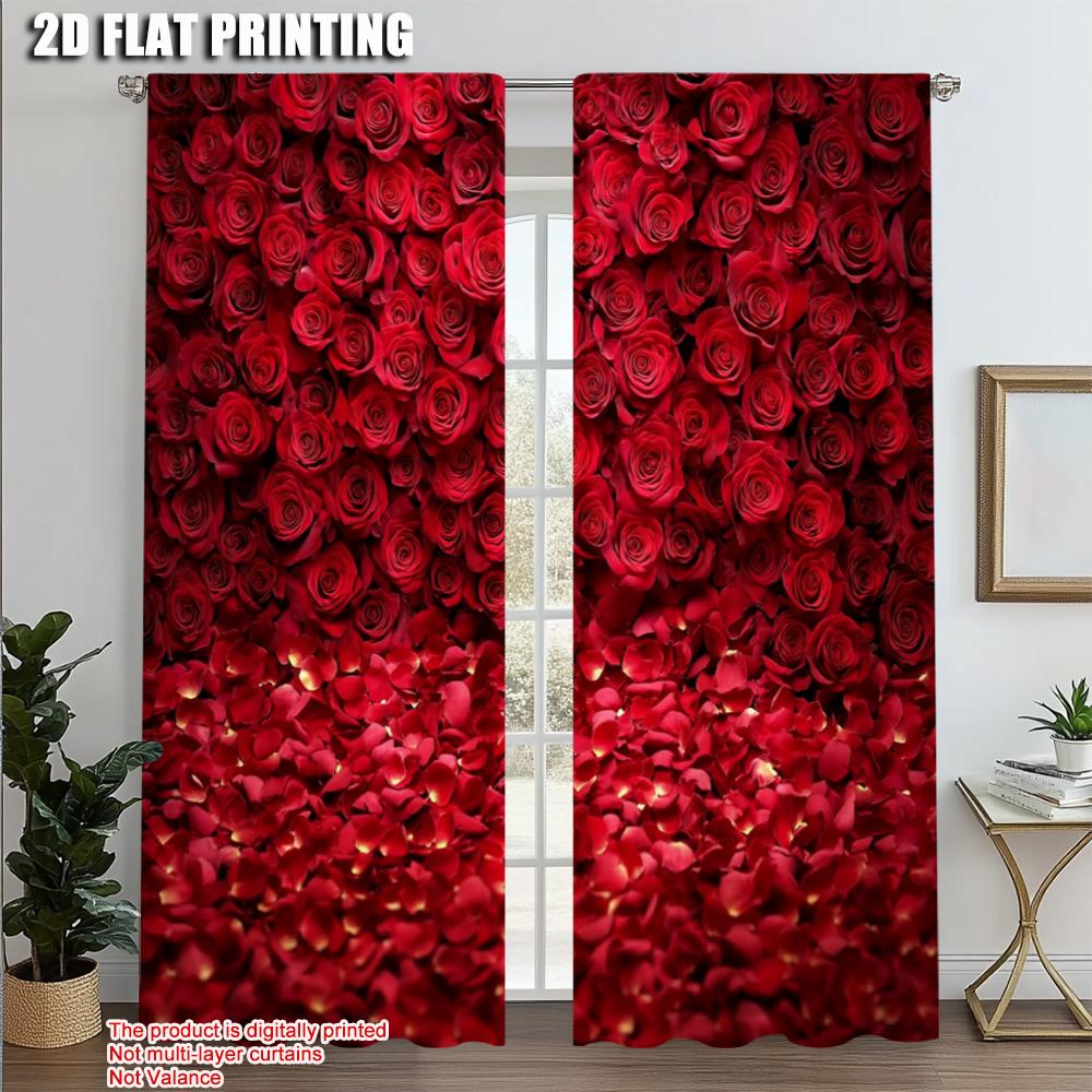 

2pcs Curtains&Drapes 2D print Red Rose Floral Machine Washable (without rod) Decorations For Home for Bedroom and Various Room 100*130 Rod Pocket 1pcs