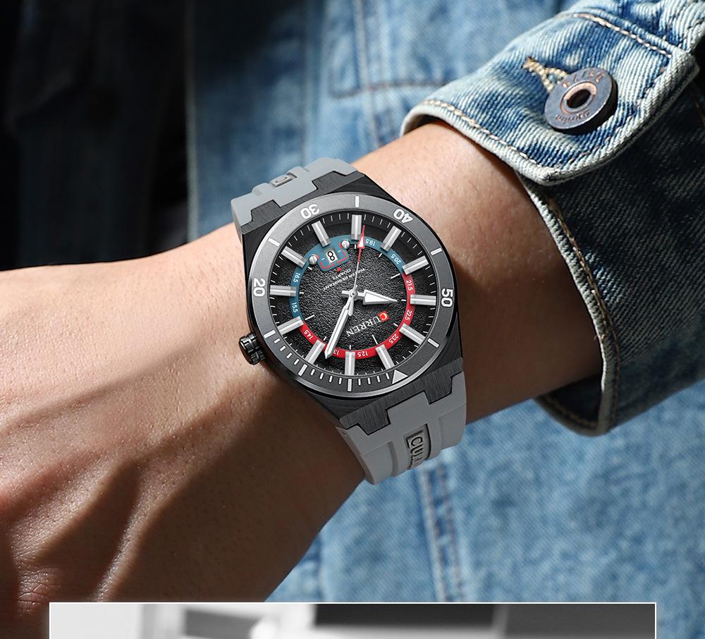 CURREN 8491 Men's Waterproof Quartz Watch with Rubber Strap and Calendar