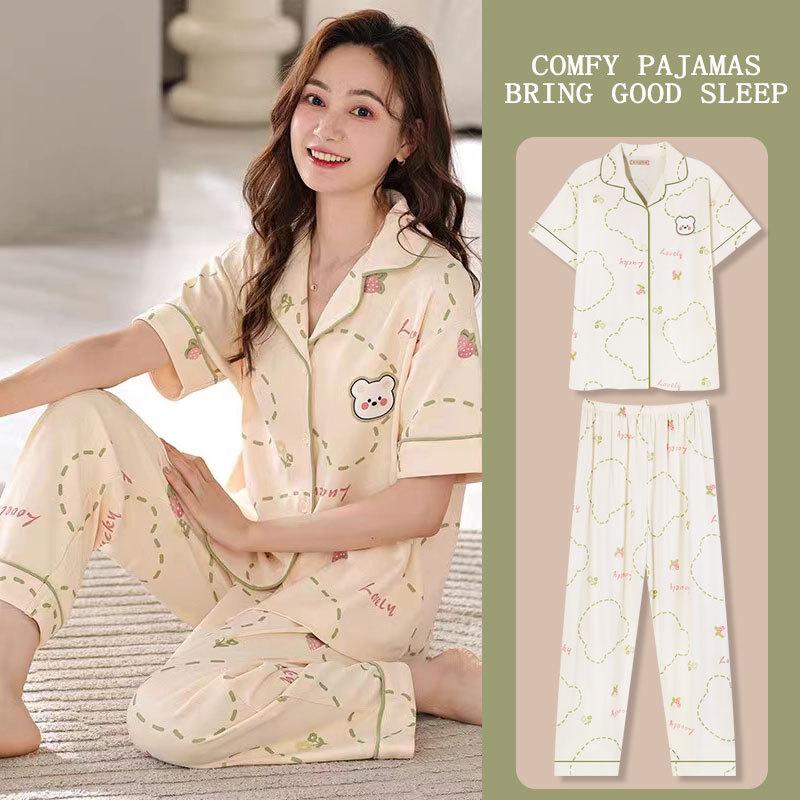 Japanese Kitty Cat Pajamas Women's Summer Thin Short-sleeved Trousers Loose Plus Size Girl Raw Loungewear Set
