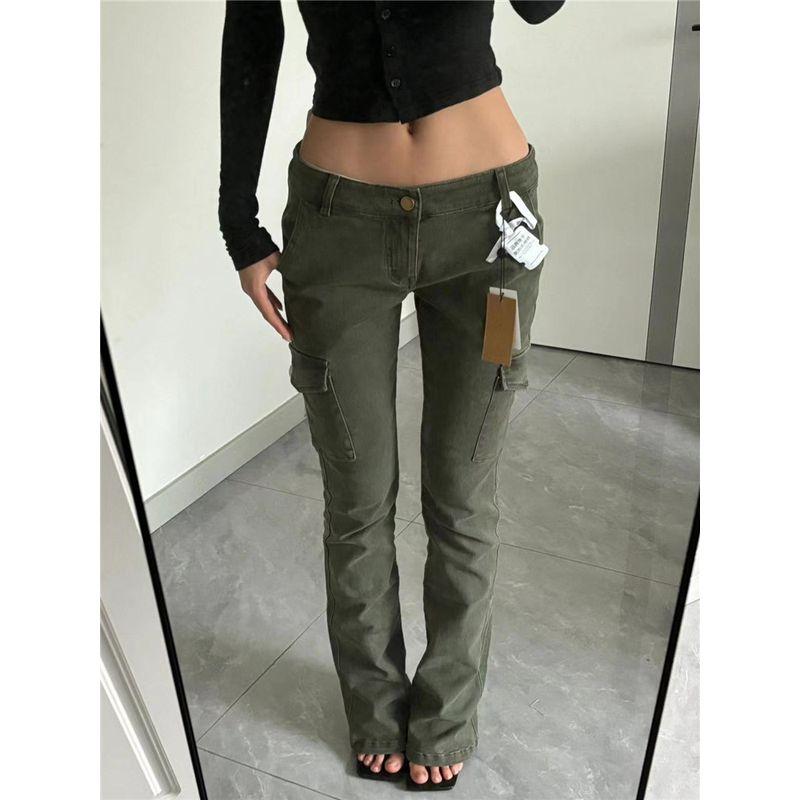 

Retro Army Green Low Waist Skinny Cargo Jeans Female Spring & Fall Skinny Slimming Tall Long Mop Pants Army Green pants L