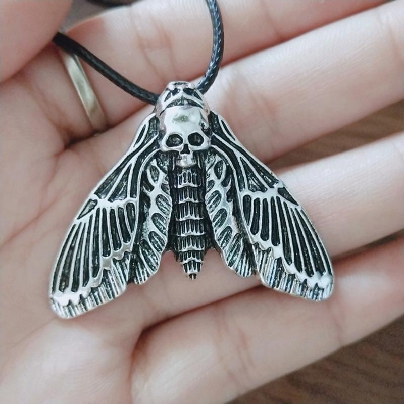Personalized Big Skull Moth for Head Necklace Pendant Choker Jewelry Decoration Accessories Gift for Women Man Boys Girl