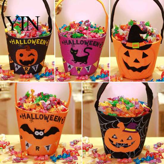 Large Capacity Candy Holder Halloween Trick or Treat Bucket for Kids, Pumpkin Face Ghost Bat Cat Bag Snack Basket, with Handle Party Favors Pattern