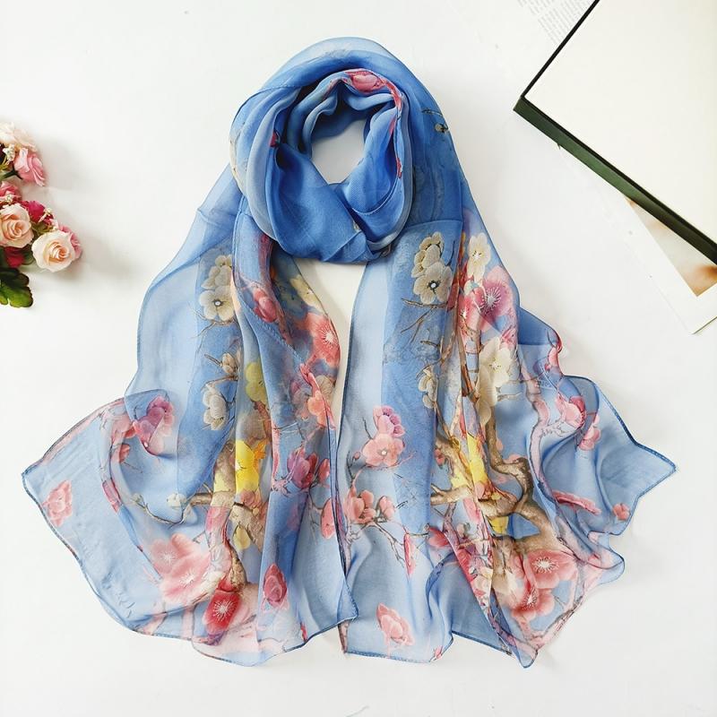 Women Sunscreen Silk Scarf Beach Towel Long Soft Plum Ladies Decorative Thin Silk Scarf 160cm