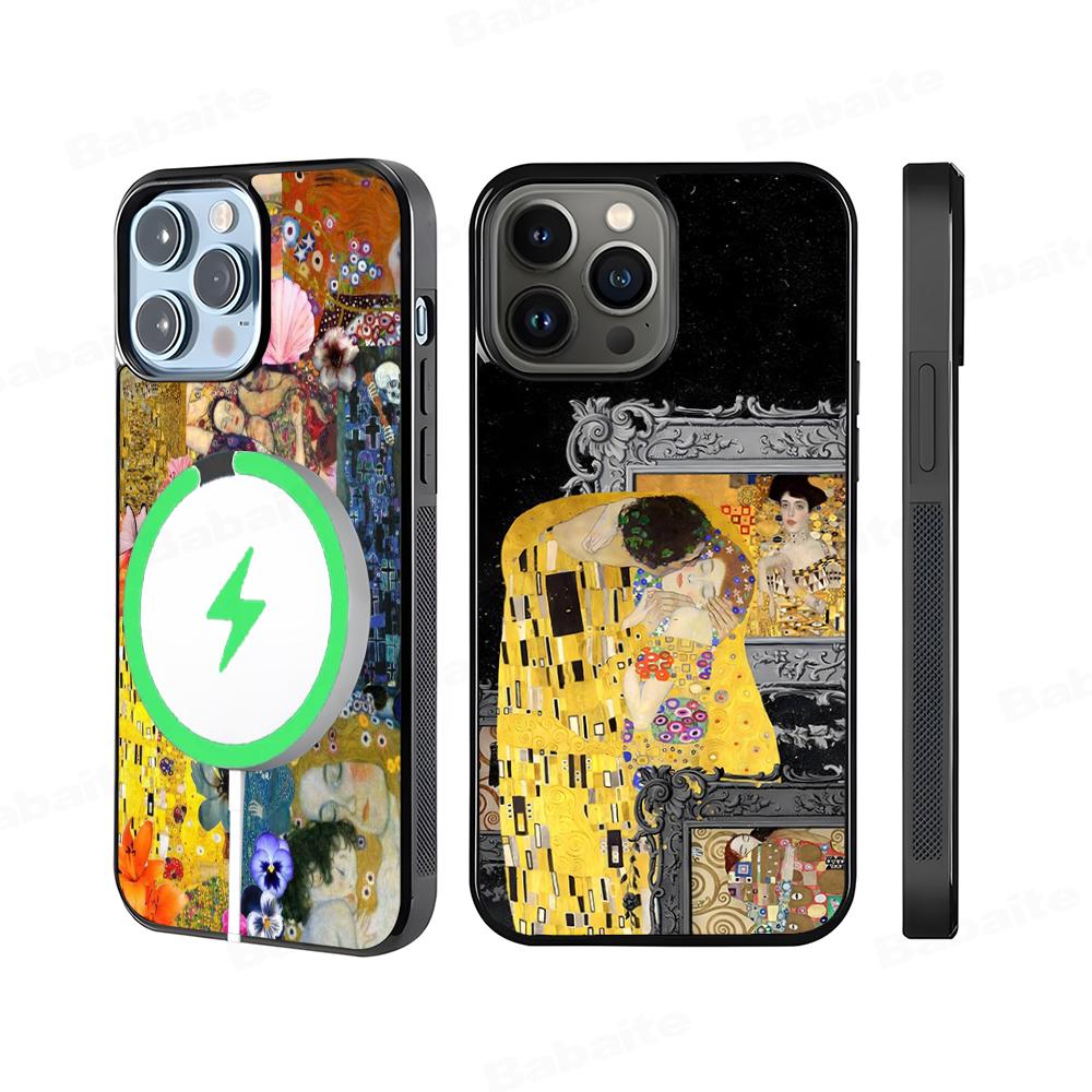 The Kiss Gustav Klimt Painting Phone Case Magnetic Case For IPhone 16 14 13 12 11 15 Pro Max Plus For Magsafe Wireless Charge
