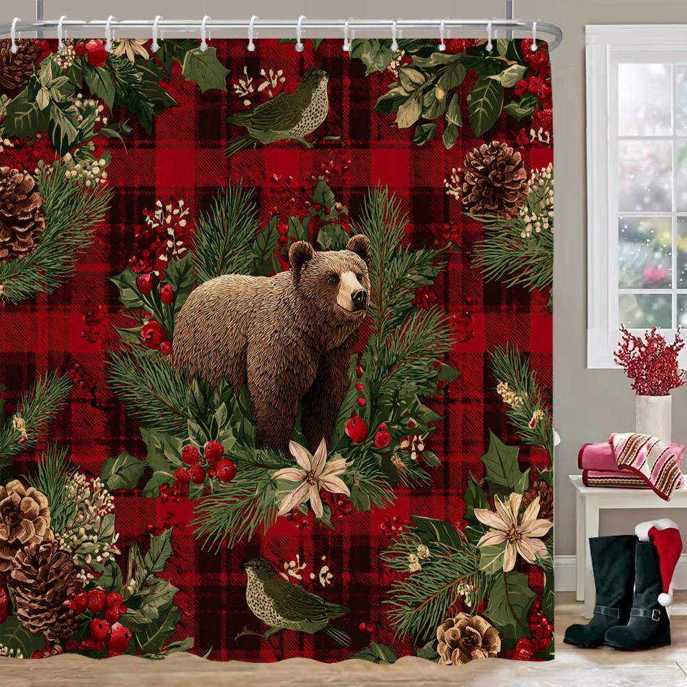 Merry Christmas Shower Curtain, Bathroom Decor Christmas snowflake Shower Curtain, home decoration Christmas Curtain with Hooks
