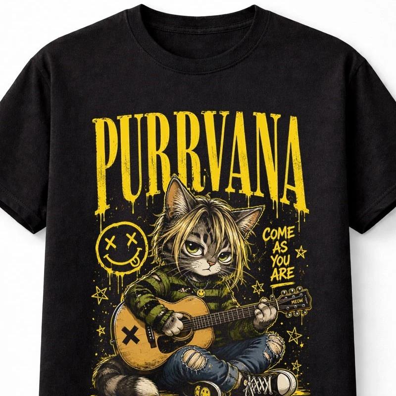 Grunge Cat Purrvana Guitar Nirvana Graphic Unisex TShirt S