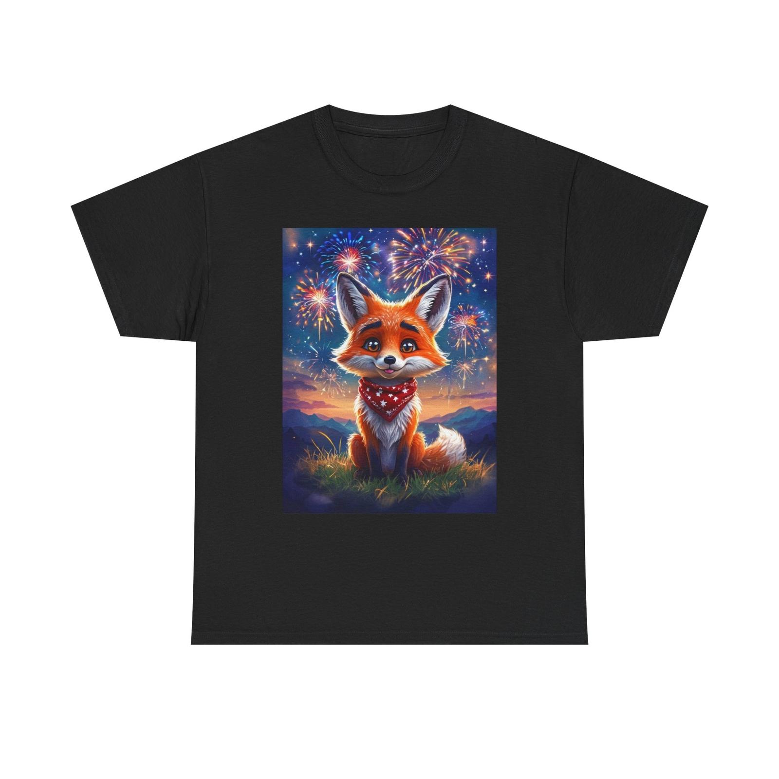 Fireworks Fox Unisex Heavy Cotton Tee Cute Animal T-Shirt Fox Lover Gift USA Tee 2XL