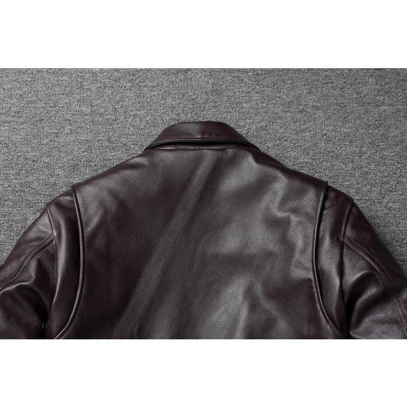 Chinese Size Vintage Brown First Layer Cowhide High Waisted Men Leather Jacket 45P Flight Coat Lapel Short Leather Jackets Pilot Jacket