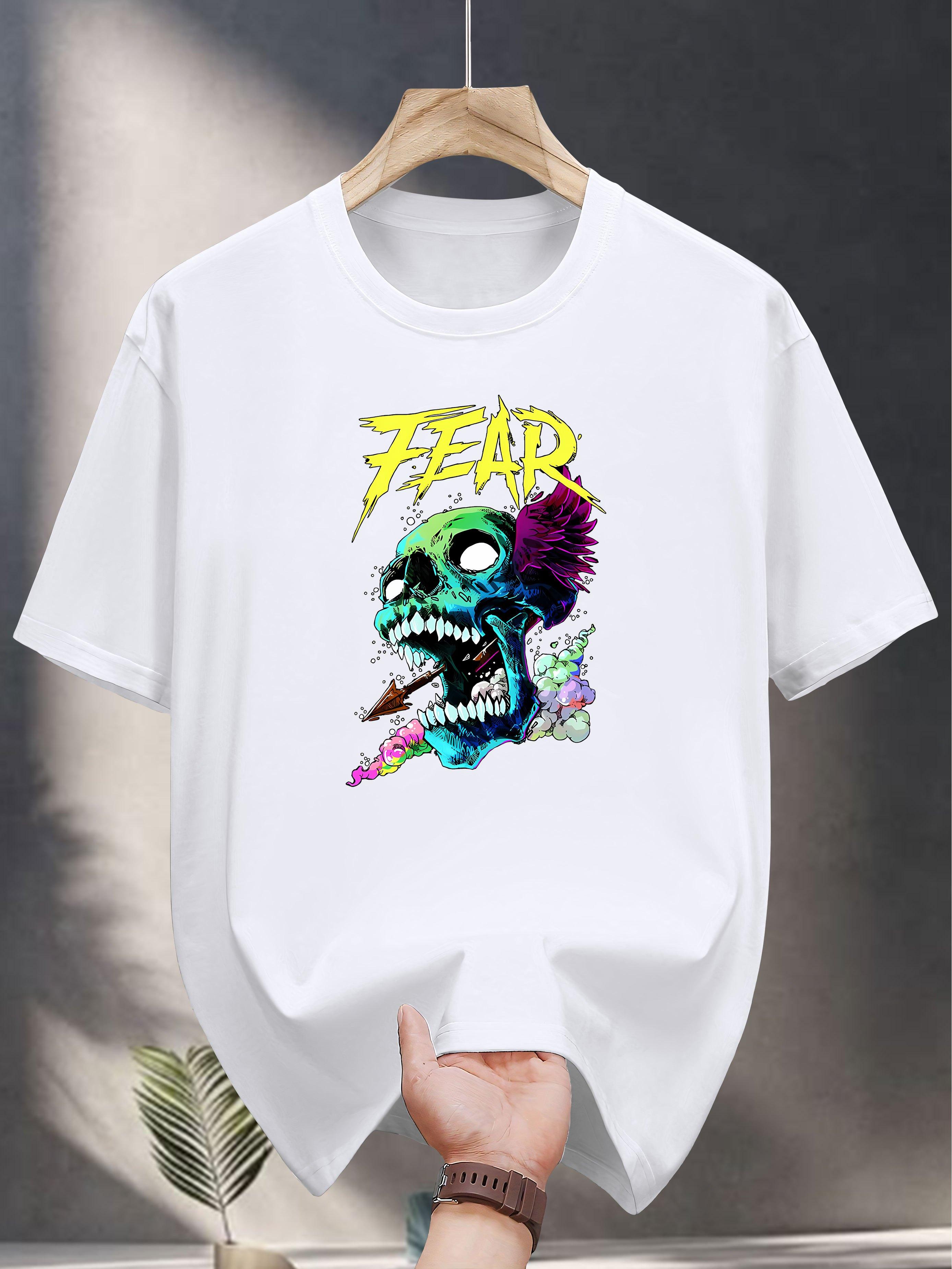 200g 100% Cotton Graphic T-shirt - Bold FEAR Skull & Floral Print M