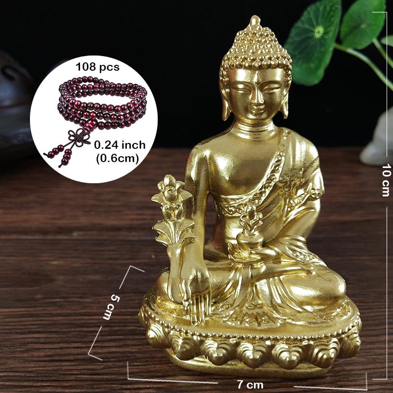 Gyllene Medicin Buddha Staty Med Halsbandsprydnad Harts Feng Shui Lycklig Buddha Skulptur Hem Kontor Trädgårdsdekoration Gåvor