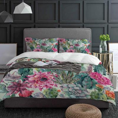Bemalte Kaktuspflanze 3-teiliges Paar Bettbezug mit Kissenbezug Benutzerdefinierte Bettdecke Bettwäscheset Steppdeckenbezug Doppelbett Heimtextil