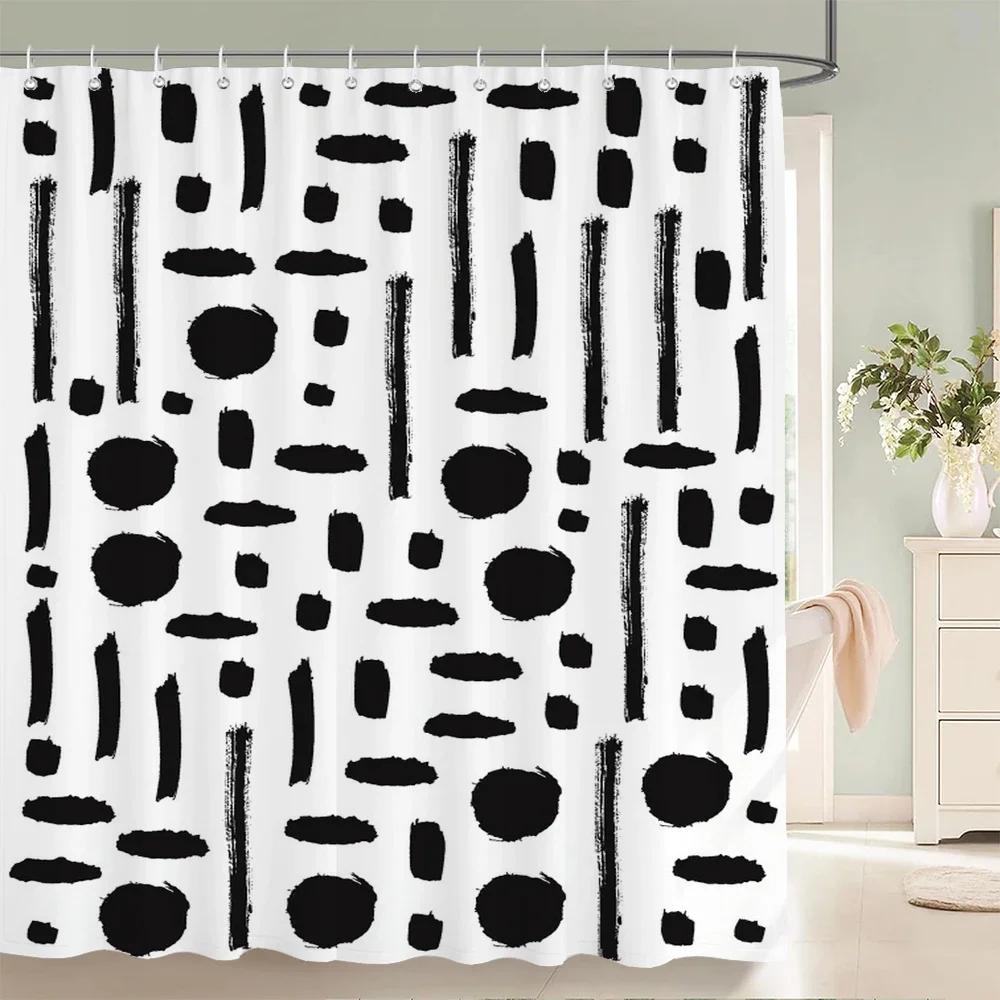 High Quality Geometric Pattern Printed Fabric Shower Curtains Bathtub Waterproof Products Bathroom Decor With 12 Hooks