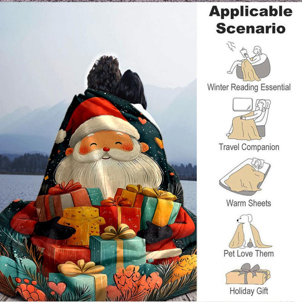 1pc Christmas Santa Claus Blanket, Lightweight Flannel Throw Blanket For Sofa, Bed, Travel, Camping, Living Room, Office, Couch, Chair, And Bed