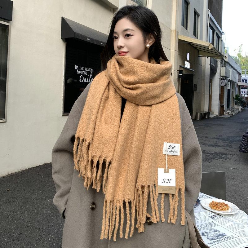 New Korean version imitation cashmere scarf women's four-season versatile warm sunshade warp knitted brown/burgundy/black/camel