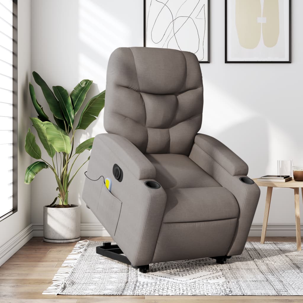 Electric Massage Recliner with Rising Function Taupe Fabric