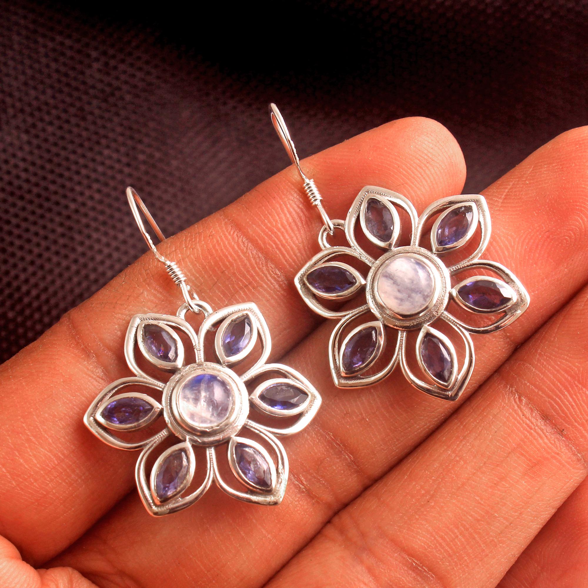 

Цитрин Гранат Лунный Камень Иолит Твердые Висячие Серьги Стерлингового Серебра 925 Женские Ювелирные Изделия белый