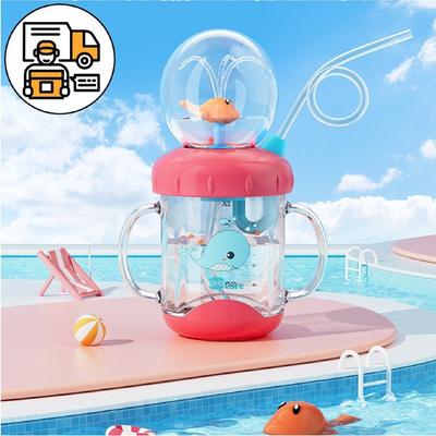 Copo de palha de golfinho copo de água infantil copo de palha de fonte copo de bico, vermelho 220ml, 220ml, 1 peça
