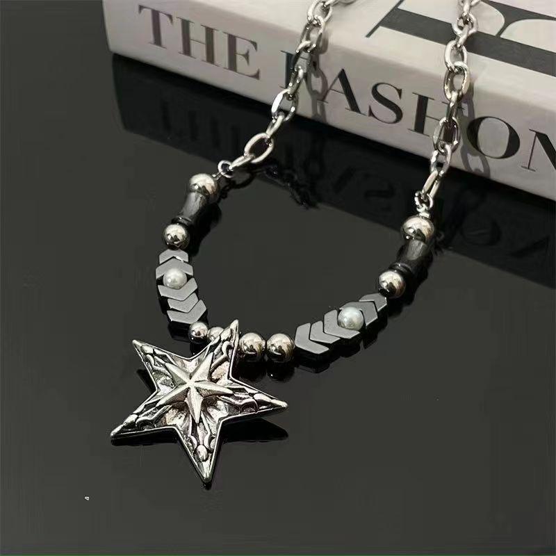 Fashionable Punk Bead Star Pendant Necklace Suitable For Men And Women Retro Creative Ethnic Style Holiday Jewelry Gift