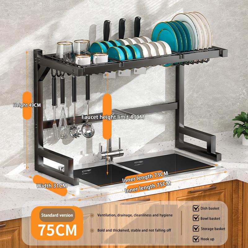 Kitchen Sink Rack Stainless Steel Drain Shelf Countertop Multi-Functional Storage Bowl Dish Knife Fork Organizing Rack