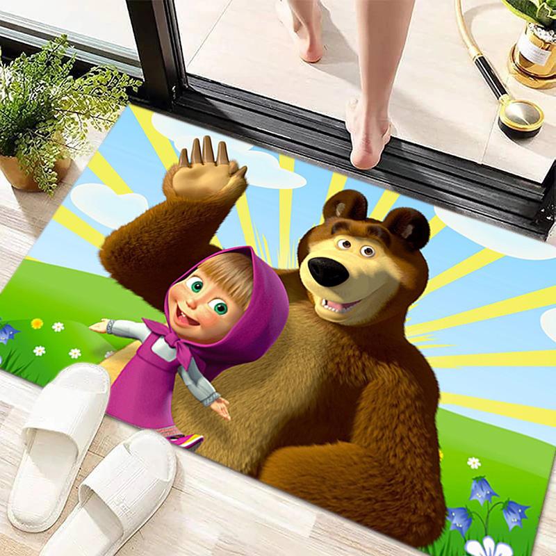 Russian animation Masha and the Bear Fairy Tale Cartoon Carpet Soft Home Living Room Bedroom Door Mat Outdoor Picnic Ground Mat rug T6