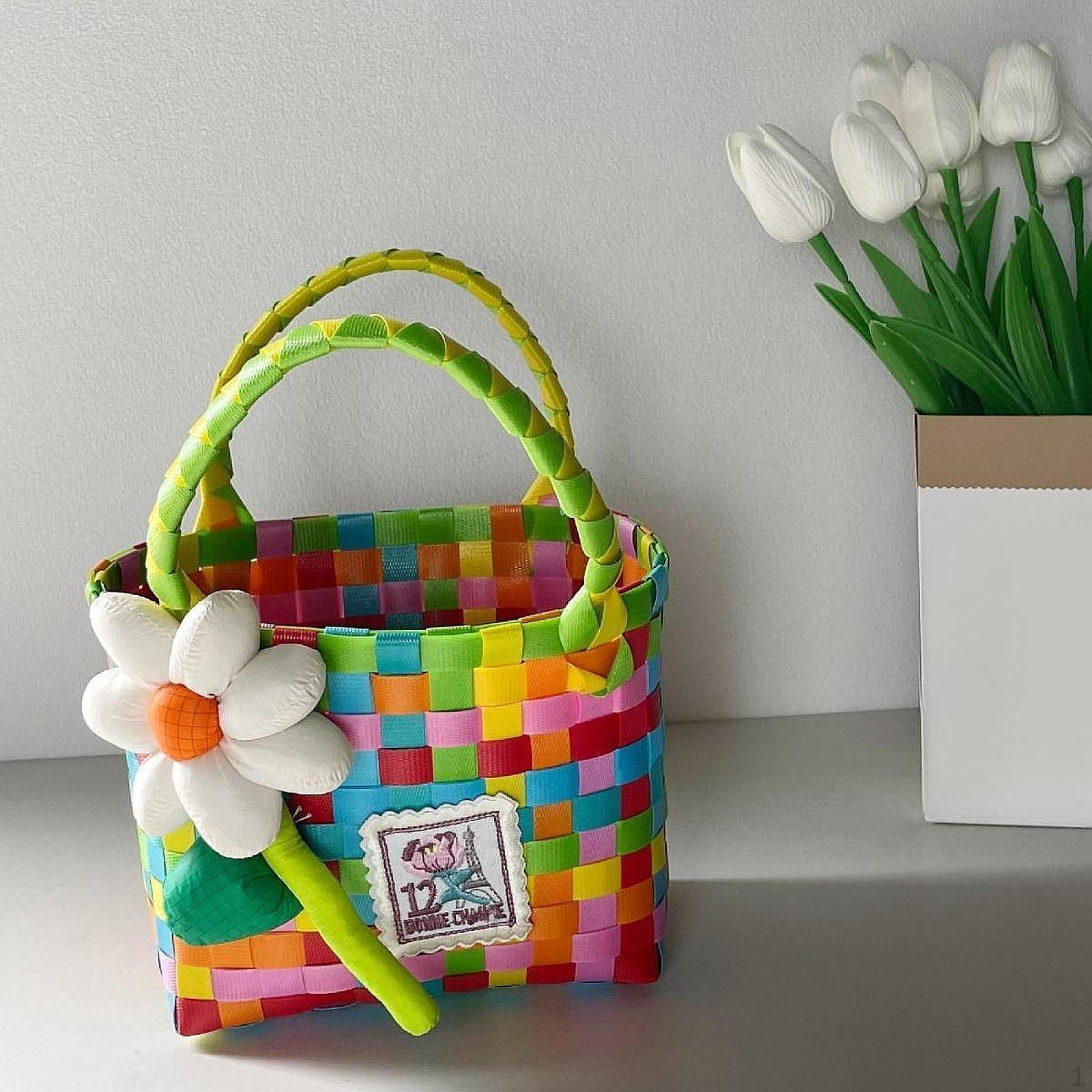 

Цветочная плетеная сумка, симпатичная маленькая корзинка для Дня святого Валентина, свадьбы на свежем воздухе Colorful Flower