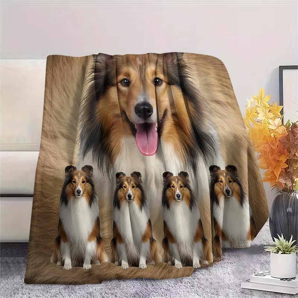 1Pc Sheepdog Siberian Husky Print Flannel Blanket, High Quality Comfortable for All Seasons, Home Decor, Warmth and Comfort, Perfect for Gifts