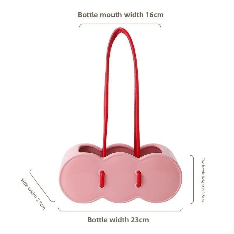 

Bag Shaped Handheld Ceramic Flower Basket Creative Flower Arrangement Decorative Bottle Home Living Room Desktop Vase Decoration розовый